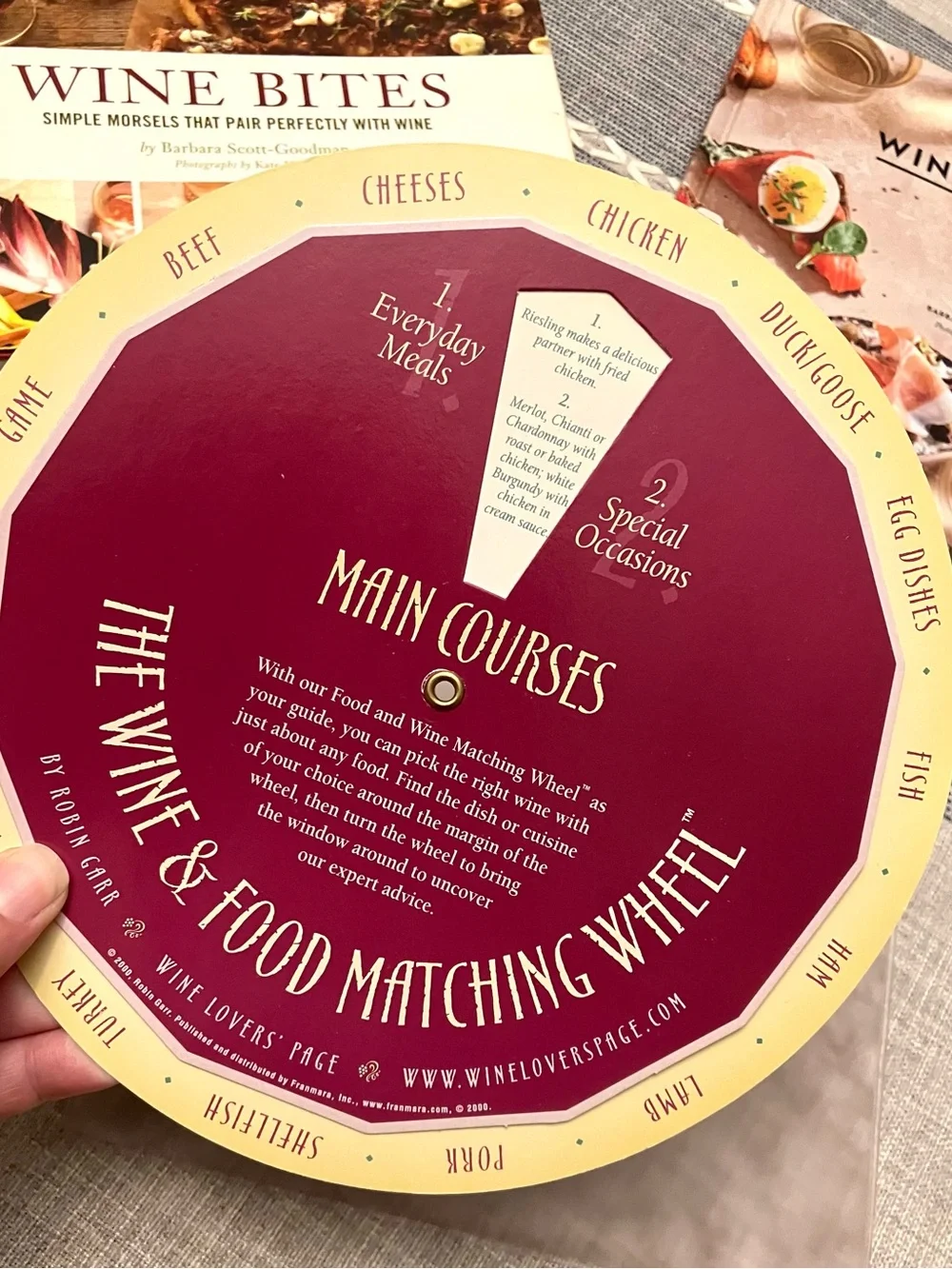 2 Wine & small plates cookbooks with 2-sided Wine and Food Matching Wheel